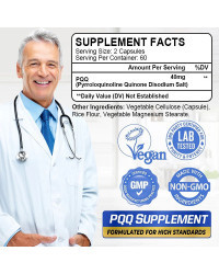 Suplemento PQQ 40 mg, 120 cápsulas, fuerza máxima, disódica pirroloquinolina quinona, apoya el cerebro, promueve la salud del co