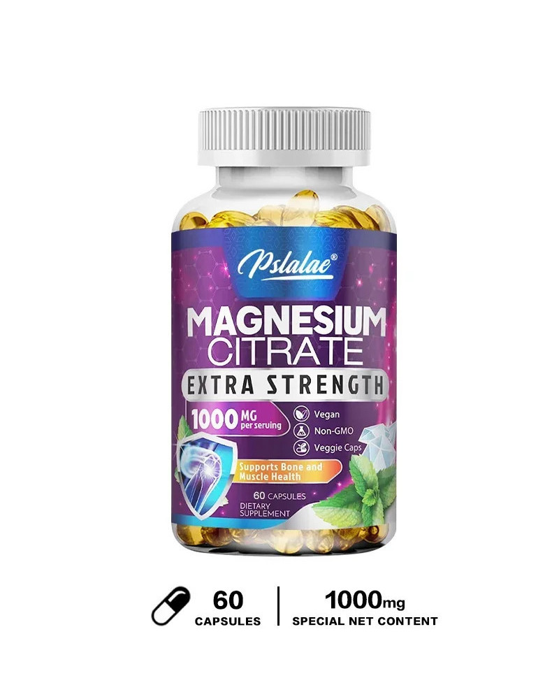 Cápsulas de citrato de magnesio, 1000 Mg, máxima absorción para músculos, nervios, huesos y salud del corazón, sin olor, sin GMO