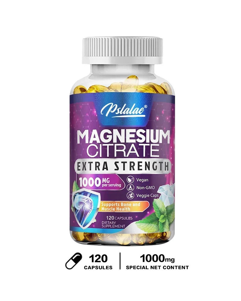 Cápsulas de citrato de magnesio, 1000 Mg, máxima absorción para músculos, nervios, huesos y salud del corazón, sin olor, sin GMO