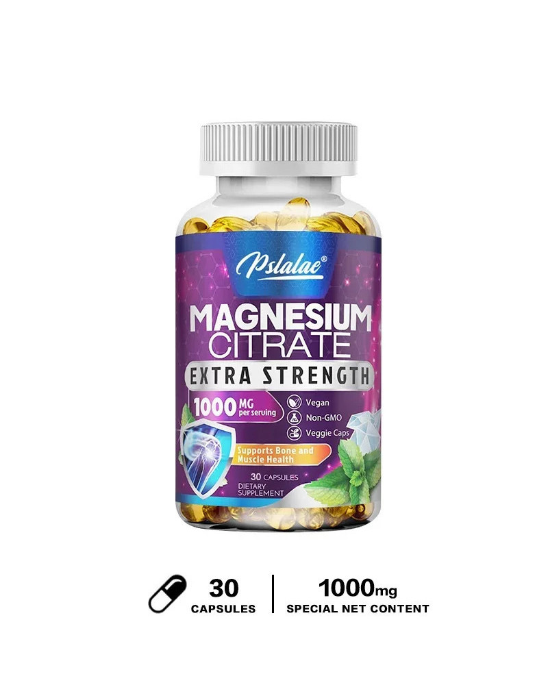 Cápsulas de citrato de magnesio, 1000 Mg, máxima absorción para músculos, nervios, huesos y salud del corazón, sin olor, sin GMO