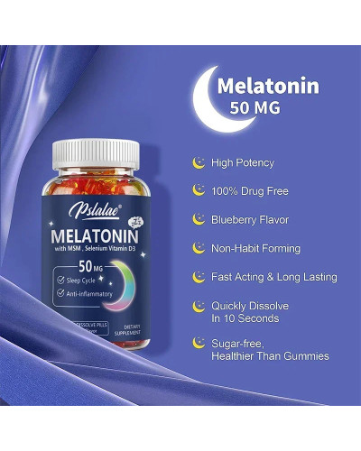 Gomitas de melatonina 50 Mg, ayuda a apoyar el sueño profundo, vitamina para dormir, promueve la caída del sueño rápidamente