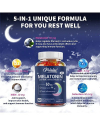 Gomitas de melatonina 50 Mg, ayuda a apoyar el sueño profundo, vitamina para dormir, promueve la caída del sueño rápidamente