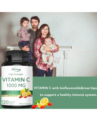 Suplemento alimenticio rico en frutas y verduras, Vitamina C Natural, 1000 mg