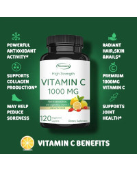 Suplemento alimenticio rico en frutas y verduras, Vitamina C Natural, 1000 mg