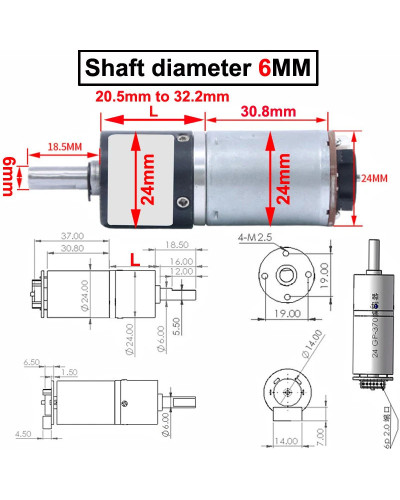 24gp-370 DC 6V 12V 24V High Torque 25KG.CM Planetary Geared Electric M