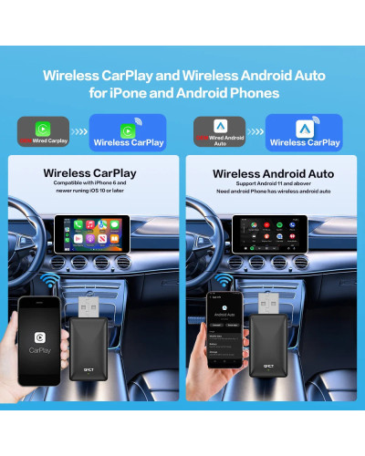 Adaptador de Carplay inalámbrico 2 en 1, Dongle inteligente 2024, 5G, WIFI, para iphone, teléfono Android, Volvo, Benz, Mg, Kia,