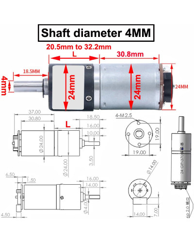 24gp-370 DC 6V 12V 24V High Torque 25KG.CM Planetary Geared Electric M