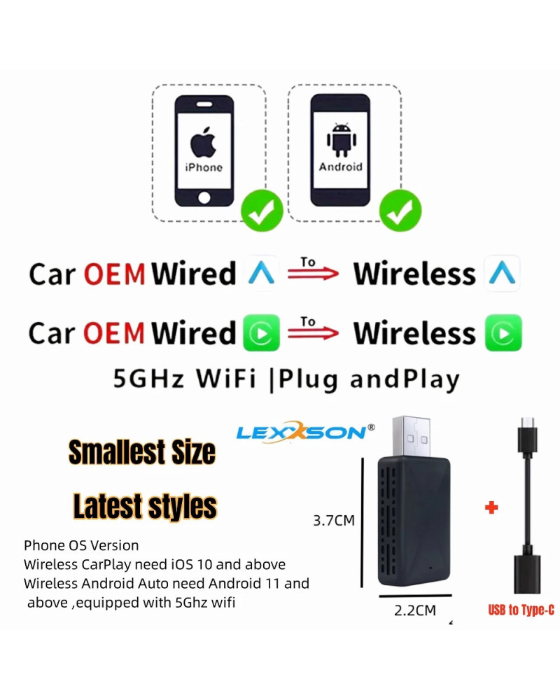 NEW Wireless Adapter CarPlay Android Auto Smart Mini Box Plug And Play