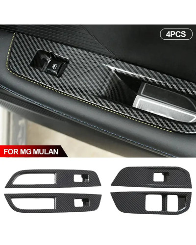 4Pcs Car Window Switch Panel Trims Carbon Fiber Decorative Interior Pa