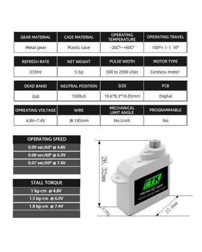 PTK 7350 MG-D 5.5g Digital Servo Metal Gear for EPP F3P F3K F3L F5L Gl