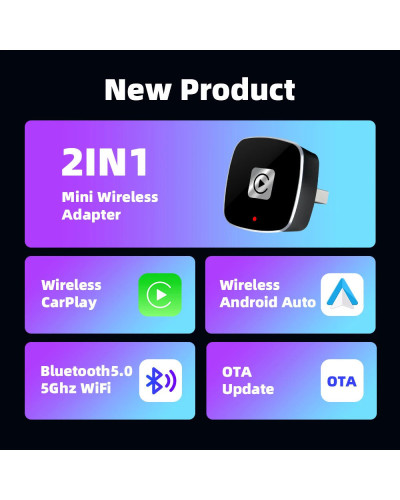 Wireless Carplay Adapter for Android iPhone Auto 2 in1 Wired to Wirele