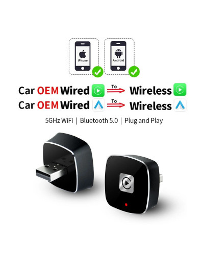 Wireless Carplay Adapter for Android iPhone Auto 2 in1 Wired to Wirele