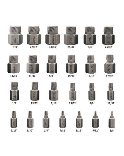 25Pcs Damaged Screw Extractor Kit British System Chrome Molybdenum Ste