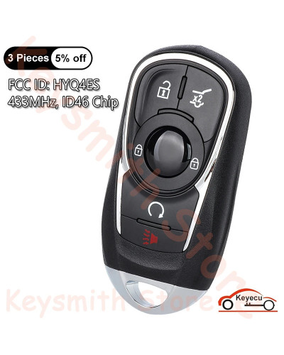 KEYECU-mando a distancia inteligente para Buick Enclave, 5 botones, 433MHz, Chip ID46, 2020-2023, Encore GX, 2021, 2022, 2023, H