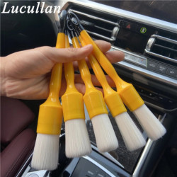 Lucullan Durable But Not Hard 5 PCS Set PBT White Plastic Hair Interior and Wheels Cleaning Tools Car Detailing Brush