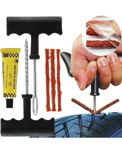 Car Tire Repair Tool Kit with Rubber Strips Tubeless Tyre Puncture Stu