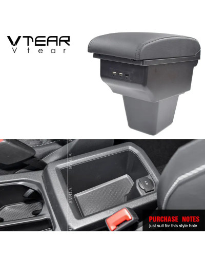 Vtear-caja de almacenamiento para reposabrazos de coche, puerto USB, c
