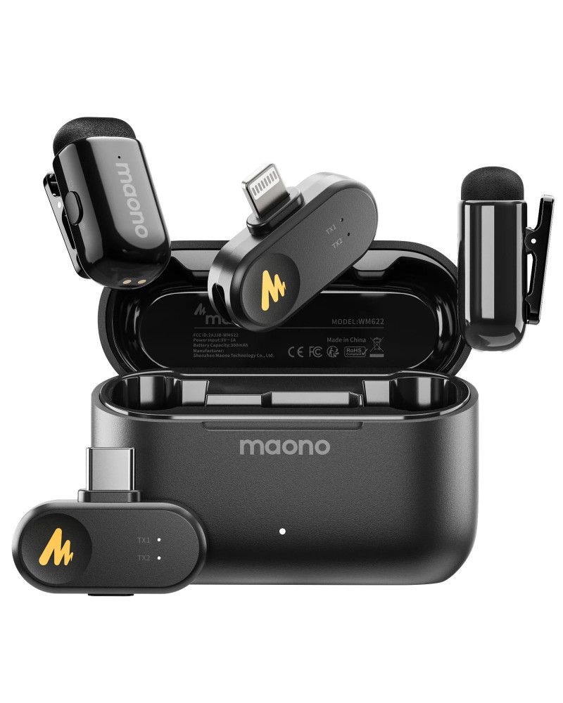 MAONO T1mini micrófono Lav inalámbrico para teléfono AI cancelación de