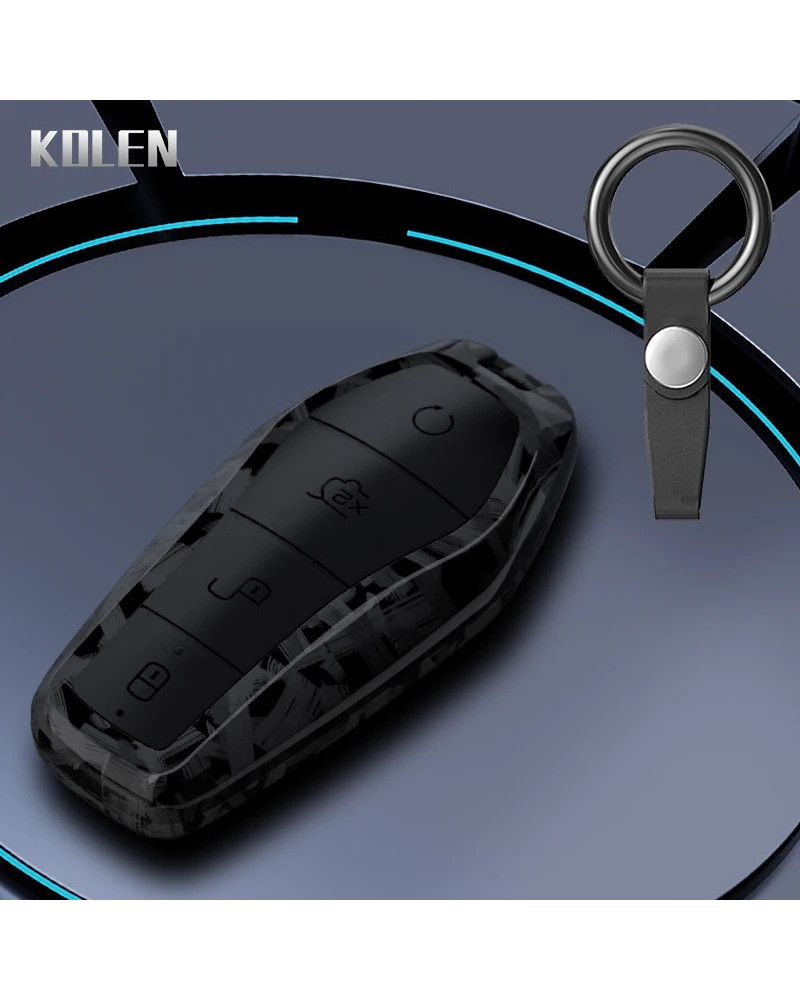 Funda para llave de coche de fibra de carbono ABS, carcasa para BYD Qi