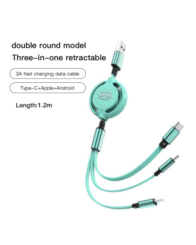 Cable de carga rápida 3 en 1, cargador de Cable de datos USB tipo C pa
