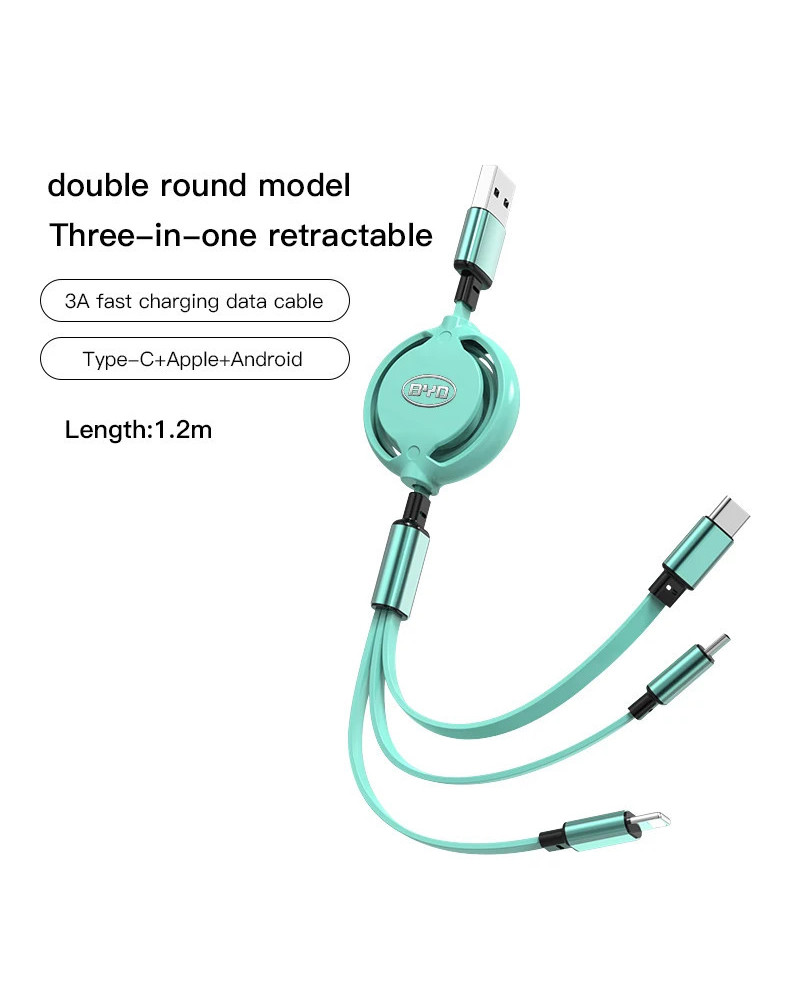 Cable de carga rápida 3 en 1, cargador de Cable de datos USB tipo C pa