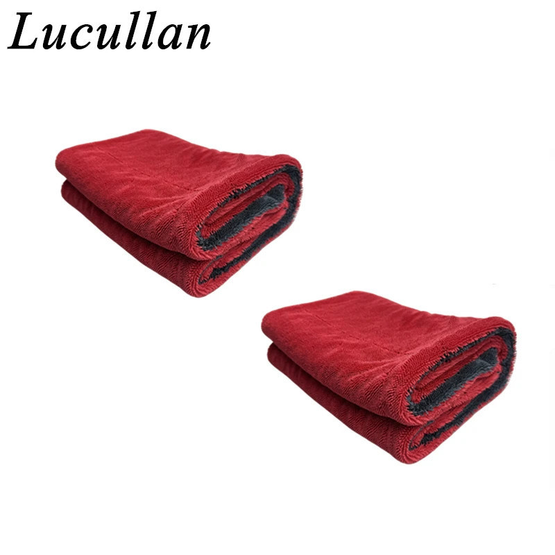 Lucullan 60X90CM Red/Grey Double-Twist Pile Car Microfiber Drying Towel 1300GSM Super Absorbent Premium Detailing Cloth