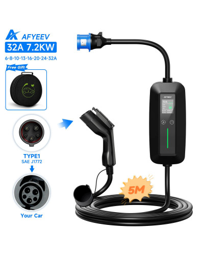 AFYEEV 7200W portátil Type2 IEC62196-2 EV cargador Type1 SAE J1772 car