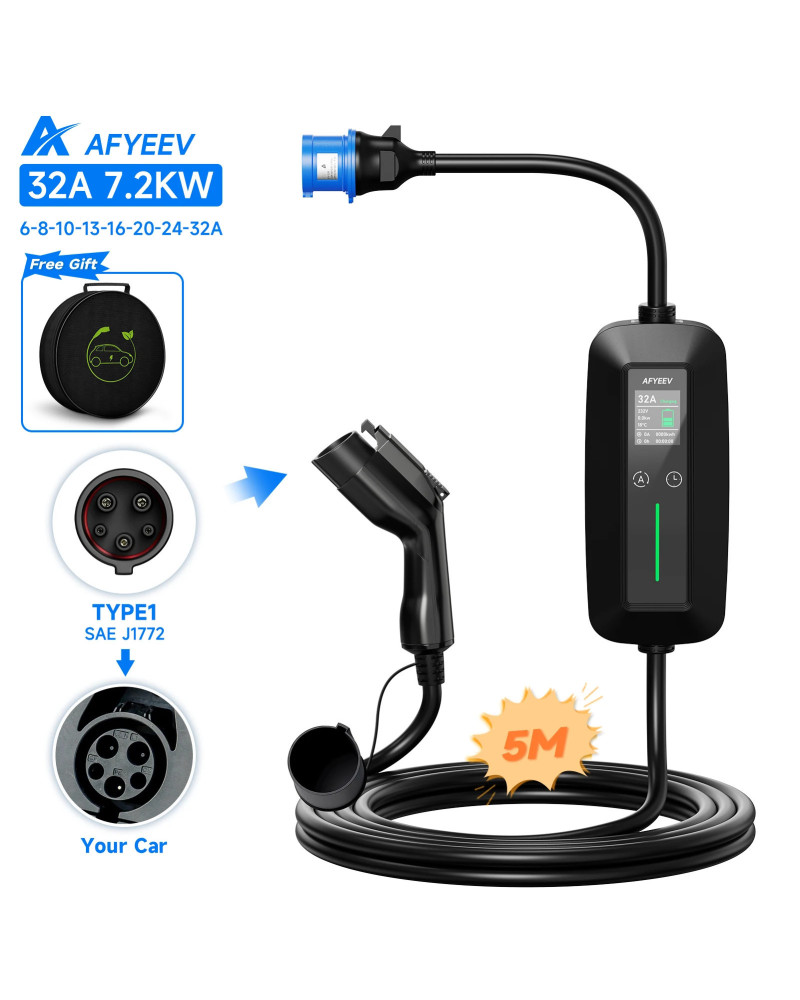 AFYEEV 7200W portátil Type2 IEC62196-2 EV cargador Type1 SAE J1772 car