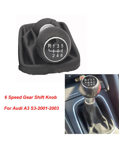 Perilla de palanca de cambios de 6 velocidades, palanca de cambios con Bota Gaitor de cuero PU para Audi A3 S3 2001 2002 2003