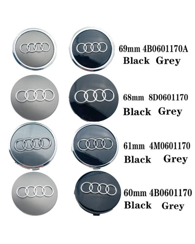 Tapa central de rueda para coche, accesorio de 4 piezas, 60mm, 61mm, 68mm, 69mm y 135mm, insignia 4B0601170 para Audi A3, A4, A5