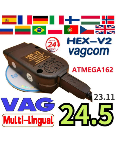 VAGCOM 23,11 VAG COM 24,5, Popular Vcds 2024, Francais Hex V2 para VW, AUDI, Skoda, Seat, Vag 23,11, francés, inglés, Atmega162 