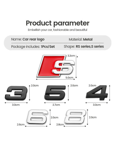 Letras de números de Metal 3D, emblema para Audi Serie S, guardabarros de coche, maletero, pegatina de logotipo trasero, Estilo 