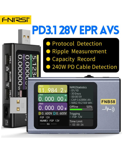 FNIRSI-FNB58 USB Tester Voltmeter Ammeter TYPE-C Fast Charge Detection