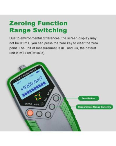 TD8620 Handheld Gaussmeter 0-2400mT Range Surface Magnetic Field Digit