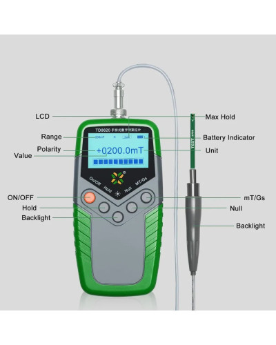 TD8620 Handheld Gaussmeter 0-2400mT Range Surface Magnetic Field Digit