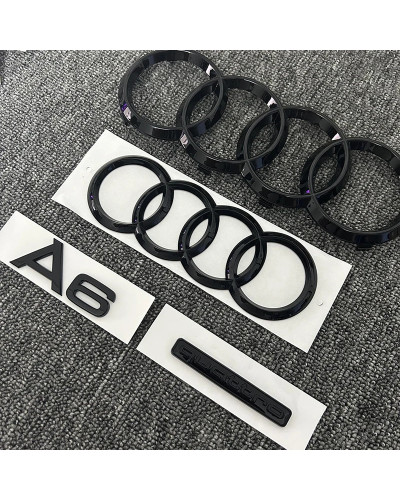 Pegatina de emblema para capó delantero de coche, accesorio con logotipo de 2 piezas, 4 anillos, ABS, color negro, para AUDI A6 