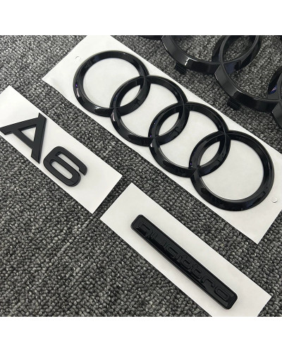 Pegatina de emblema para capó delantero de coche, accesorio con logotipo de 2 piezas, 4 anillos, ABS, color negro, para AUDI A6 