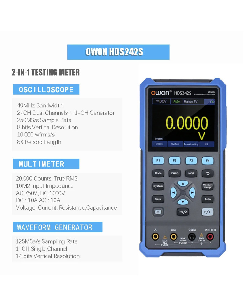 Owon HDS272S HDS242S Digital Oscill +WG +Meter USB 2 Channels 40mhz 70