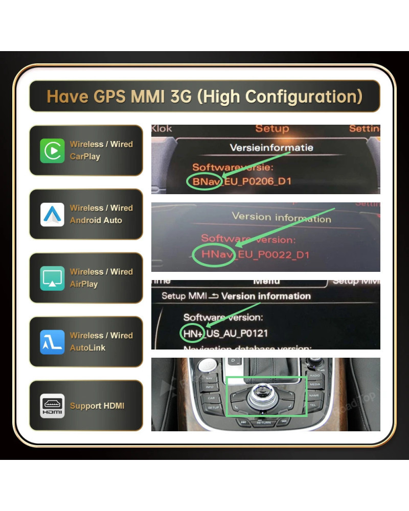 Road Top CarPlay inalámbrico Android Auto para Audi Q5 B9 A4 A5 2009-2017, con funciones de reproducción de coche AirPlay Mirror