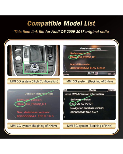 Road Top CarPlay inalámbrico Android Auto para Audi Q5 B9 A4 A5 2009-2017, con funciones de reproducción de coche AirPlay Mirror