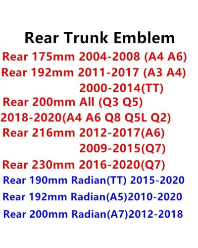 Capó de coche ABS para Audi A3, A4, A5, A6, A7, Q2, Q3, Q5, Q8, TT, Sline, 4 anillos, capó delantero, parrilla, maletero trasero