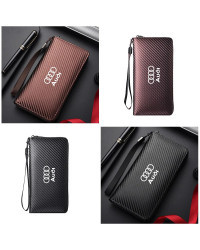 Cartera larga de negocios para hombre, bolso de mano de fibra de carbono, monedero, tarjetero para Audi A1, A3, A4, A5, A6, A7, 