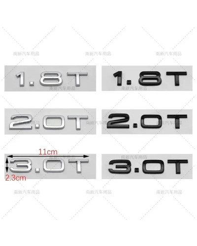 Letras ABS 3D 1,8 T 2,0 T 3,0 T, insignia de maletero trasero, emblema adhesivo, logotipo de coche para Audi A3, A4, A5, A6, A7,