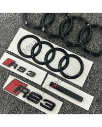 Juego de 5 unidades para reacondicionamiento de Audi RS3, logo delantero y trasero de cuatro anillos 2016-2020, insignia trasera