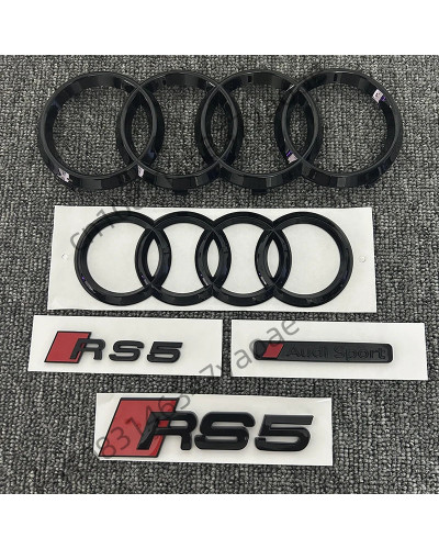 Juego de 5 unidades para reacondicionamiento de Audi RS5, insignia delantera y trasera de cuatro anillos 2016-2020, insignia tra