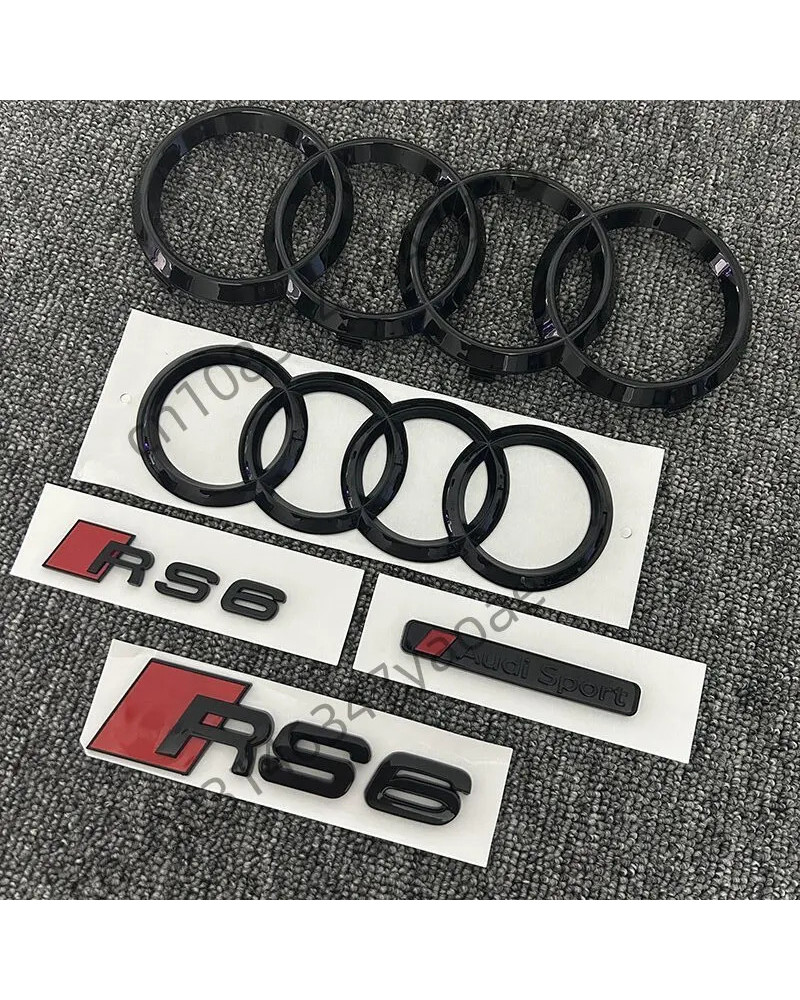 5 unids/set adecuado para Audi RS6, logotipo de combinación modificado, insignia delantera y trasera de cuatro anillos, pegatina