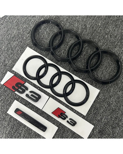 Emblema para capó de coche, insignia para pegatina de maletero trasero, 2P, S3, 1P, Audi Sport, 2 piezas, 4 anillos, ABS, negro,