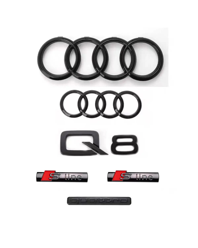 Juego de 6 pegatinas de ABS para coche Audi Q8, combinación modificada con logotipo de cuatro anillos, 3D, Sline Quattro tail, c