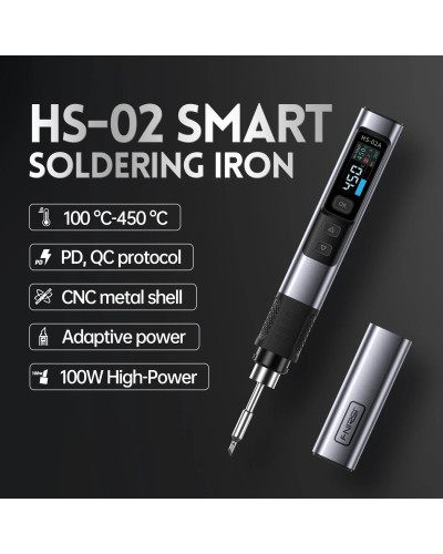 FNIRSI HS-02 Portable Smart Soldering Iron PD 100W 24V Solder Station 