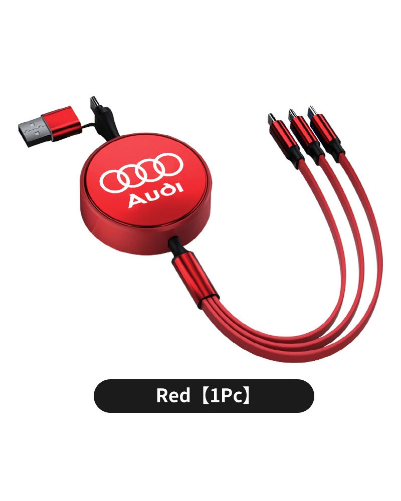 Cable de datos de doble toma USB tipo C para coche, cargador retráctil 3 en 1 para Audi Quattro A3, A4, A6, A5, Q5, A1, Q7, Q3, 